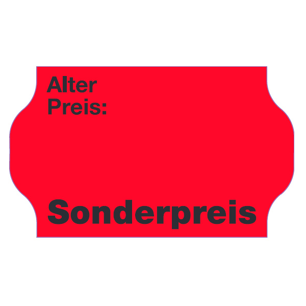 Etiketten für METO Handauszeichner, 32x19mm, Sicherheitsstanzung, Leuchtrot, "Alter Preis:" "Sonderpreis"