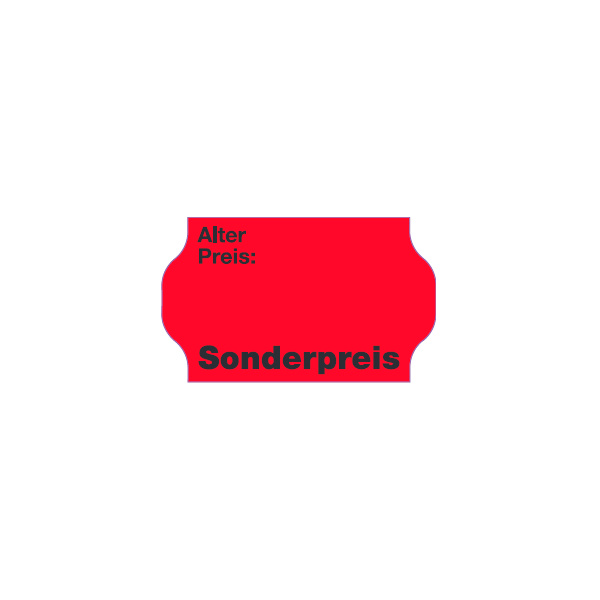 Etiketten für METO Handauszeichner, 32x19mm, Sicherheitsstanzung, Leuchtrot, "Alter Preis:" "Sonderpreis"