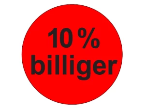 Etiketten 26mm rund leuchtrot " 10% billiger " / 6 Rollen á 700 Etiketten